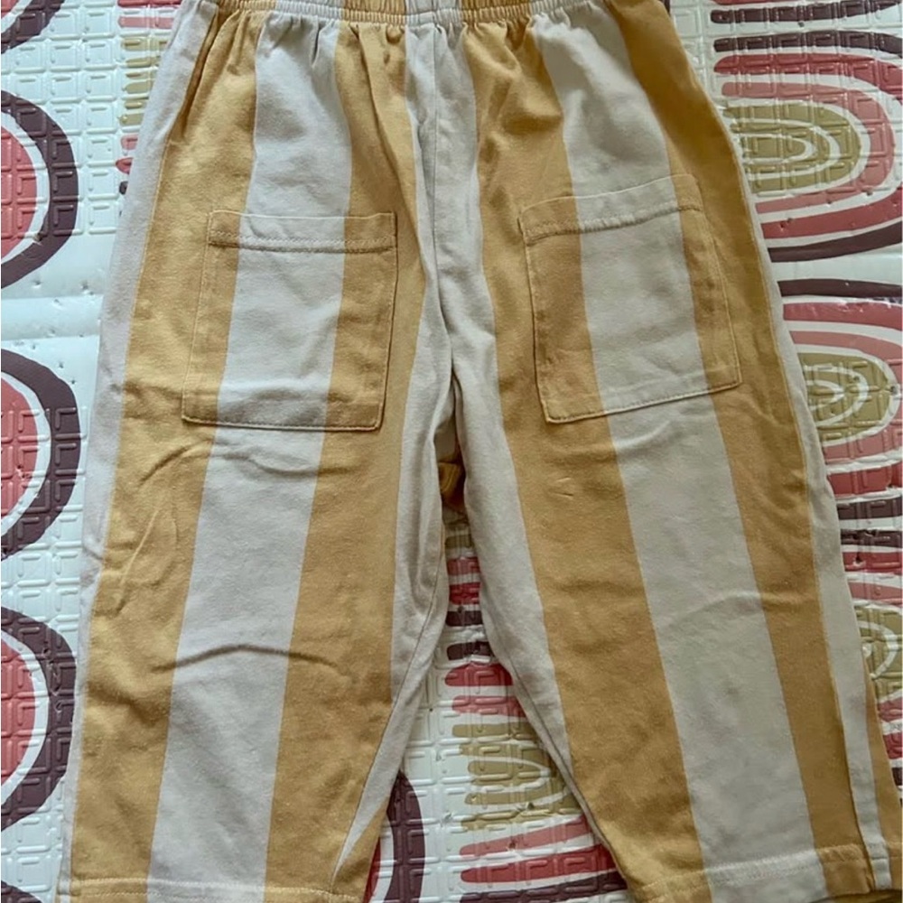 Millk Striped Wide-Leg Cotton Pants in Mustard and Cream 18m - 2.5 yo